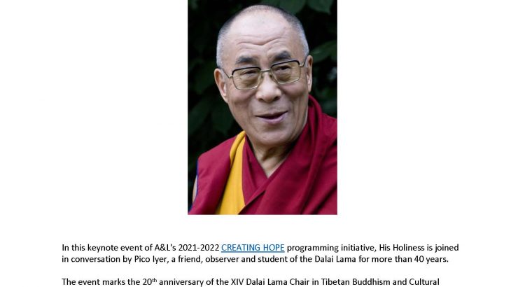 Dalai Lama Event Flyer for "Creating Hope with His Holiness the XIV Dalai Lama"